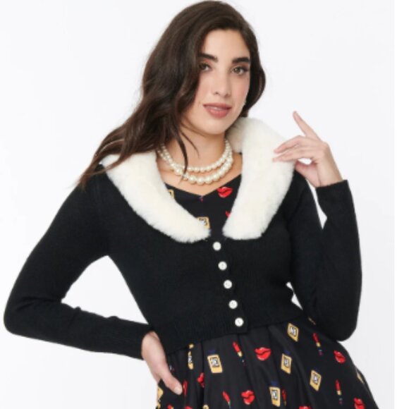 Voodoo Vixen Black Cardigan with White Collar - Picture 1 of 2